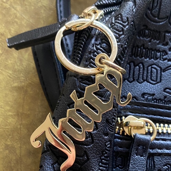 Juicy Couture Embossed mini Black Backpack with Gold Accents & keychain - Picture 3 of 5